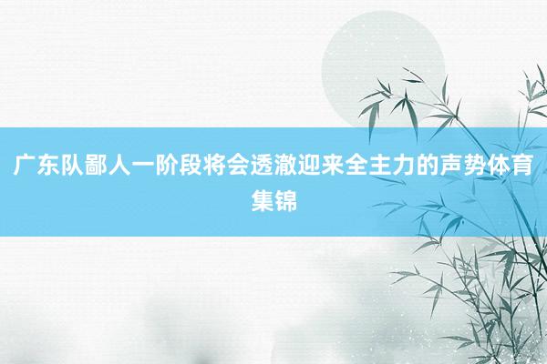 广东队鄙人一阶段将会透澈迎来全主力的声势体育集锦