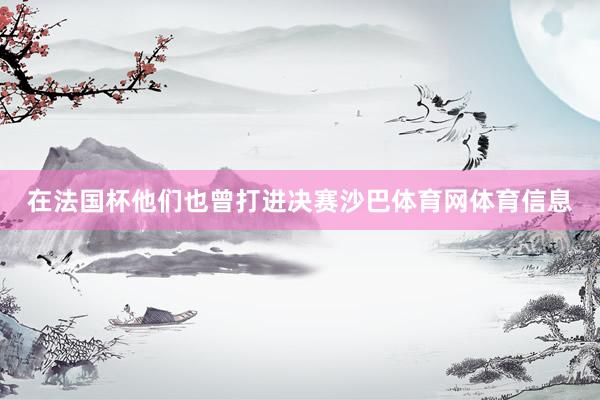 在法国杯他们也曾打进决赛沙巴体育网体育信息
