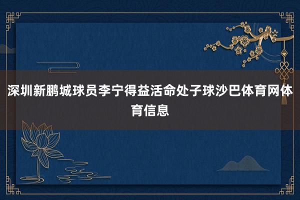 深圳新鹏城球员李宁得益活命处子球沙巴体育网体育信息