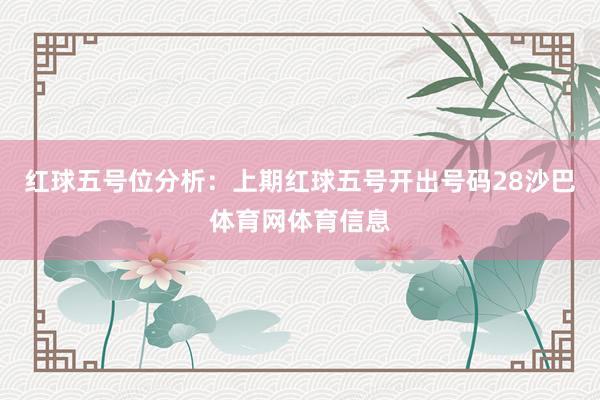 红球五号位分析：上期红球五号开出号码28沙巴体育网体育信息
